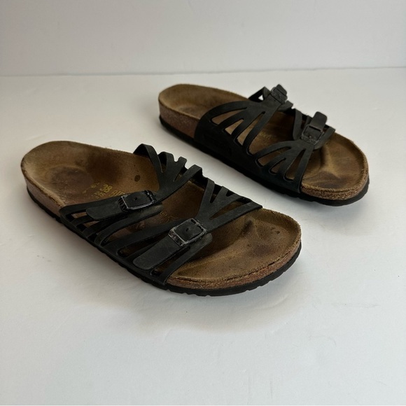 Birkenstock Granada Sandals Women's Size 7 Shoes Black Leather Open Toe Buckle - Picture 1 of 9